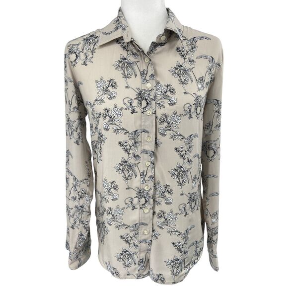 The Shirt Rochelle Behrens Vines Floral Birds Button Down Blouse Sz. Small‎ - Picture 1 of 5